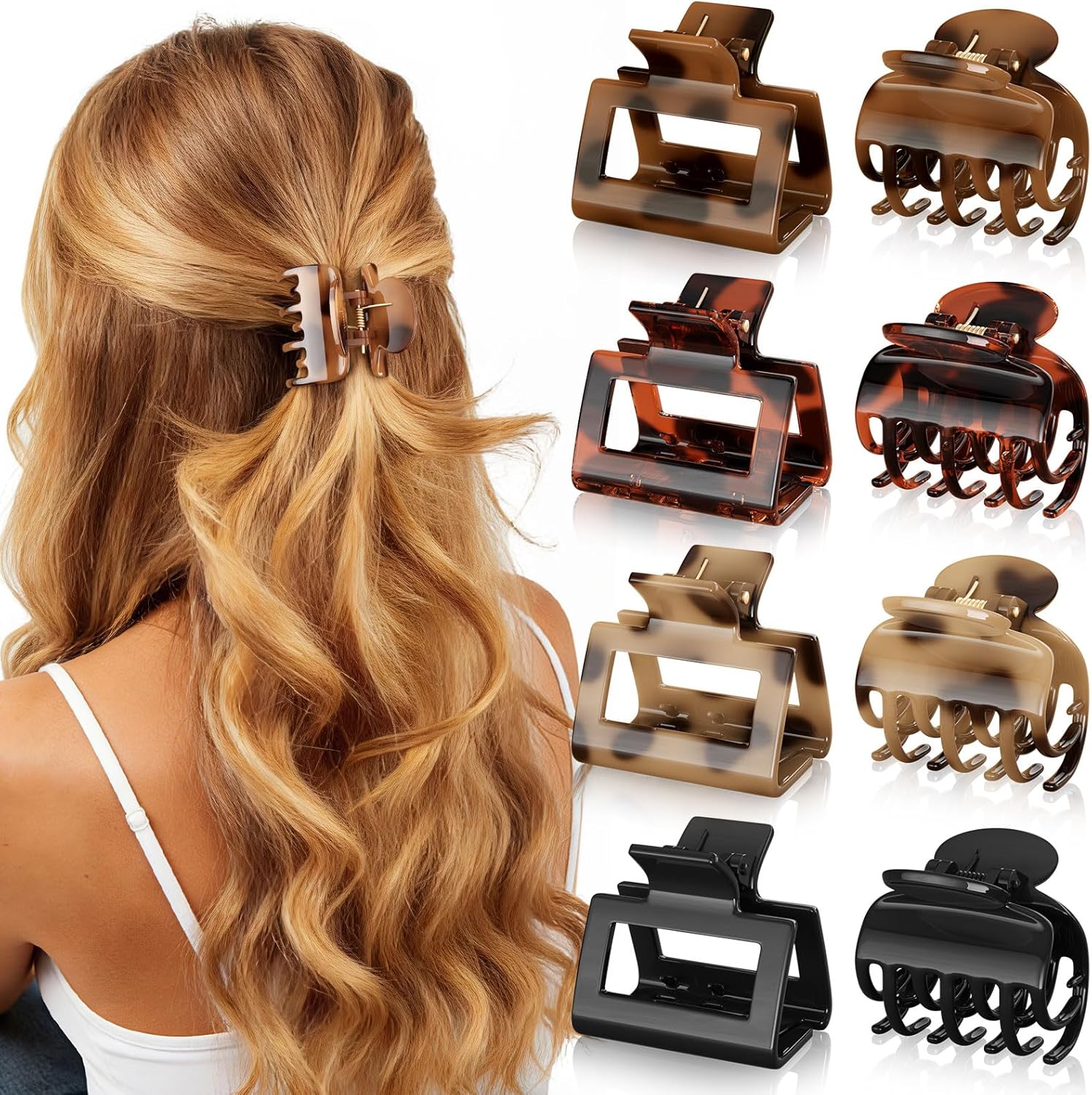 Oeusnael 8 Piece Medium Hair Claw Clip set front view