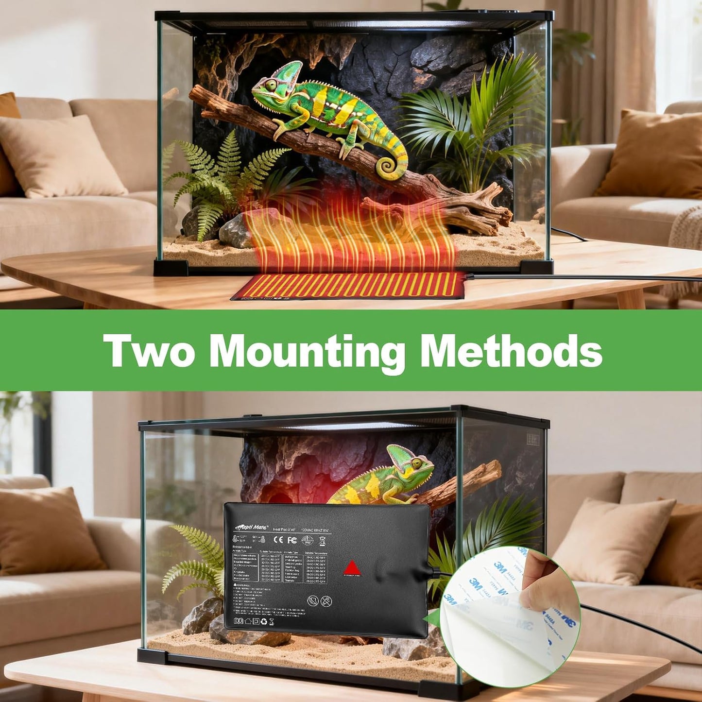 IP67 waterproof rated reptile heat mat demonstrating resistance against terrarium moisture.