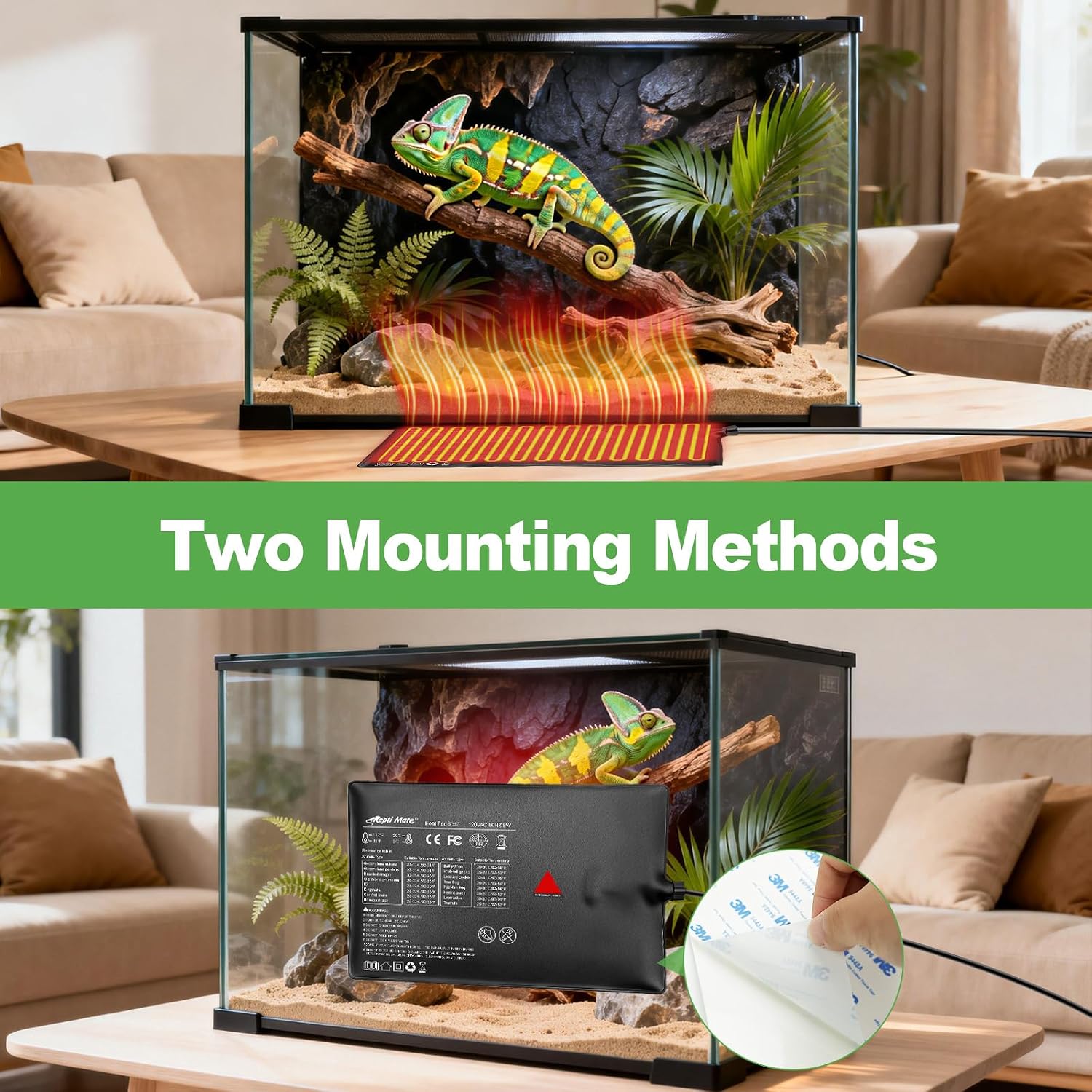 IP67 waterproof rated reptile heat mat demonstrating resistance against terrarium moisture.