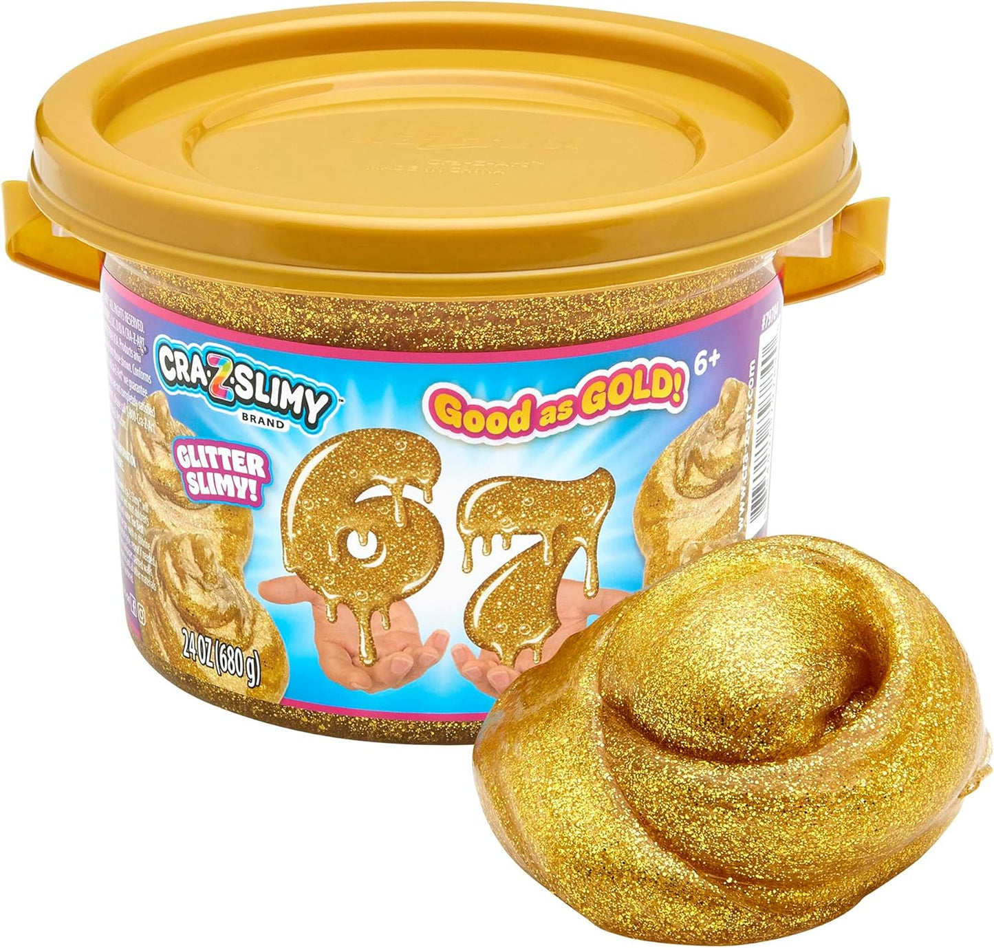 Cra-Z-Art 67 Slime Bucket front view showing 24 ounce container with gold glitter premade slime sensory toy.