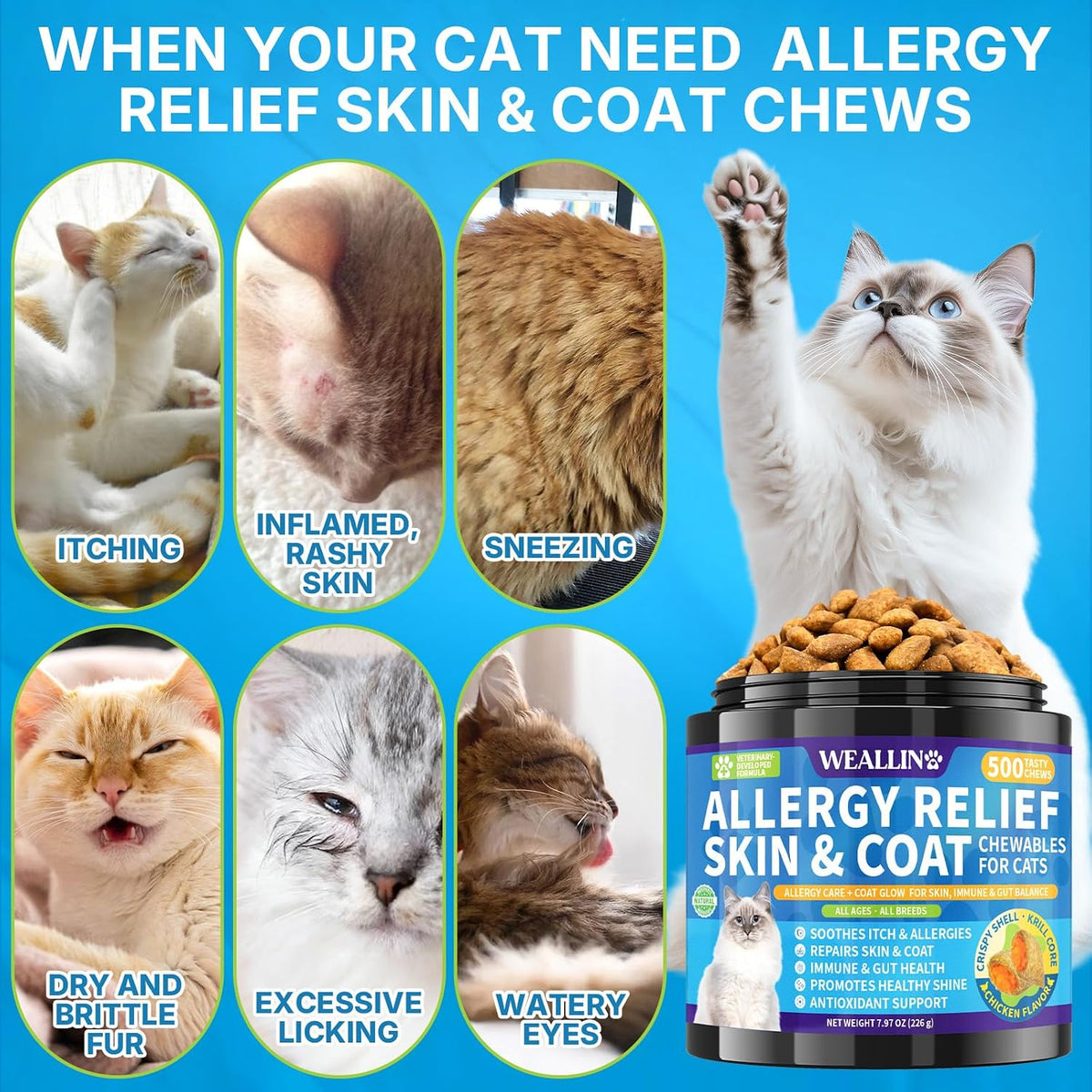 Close up look at the dual texture texture of the feline allergy chew.