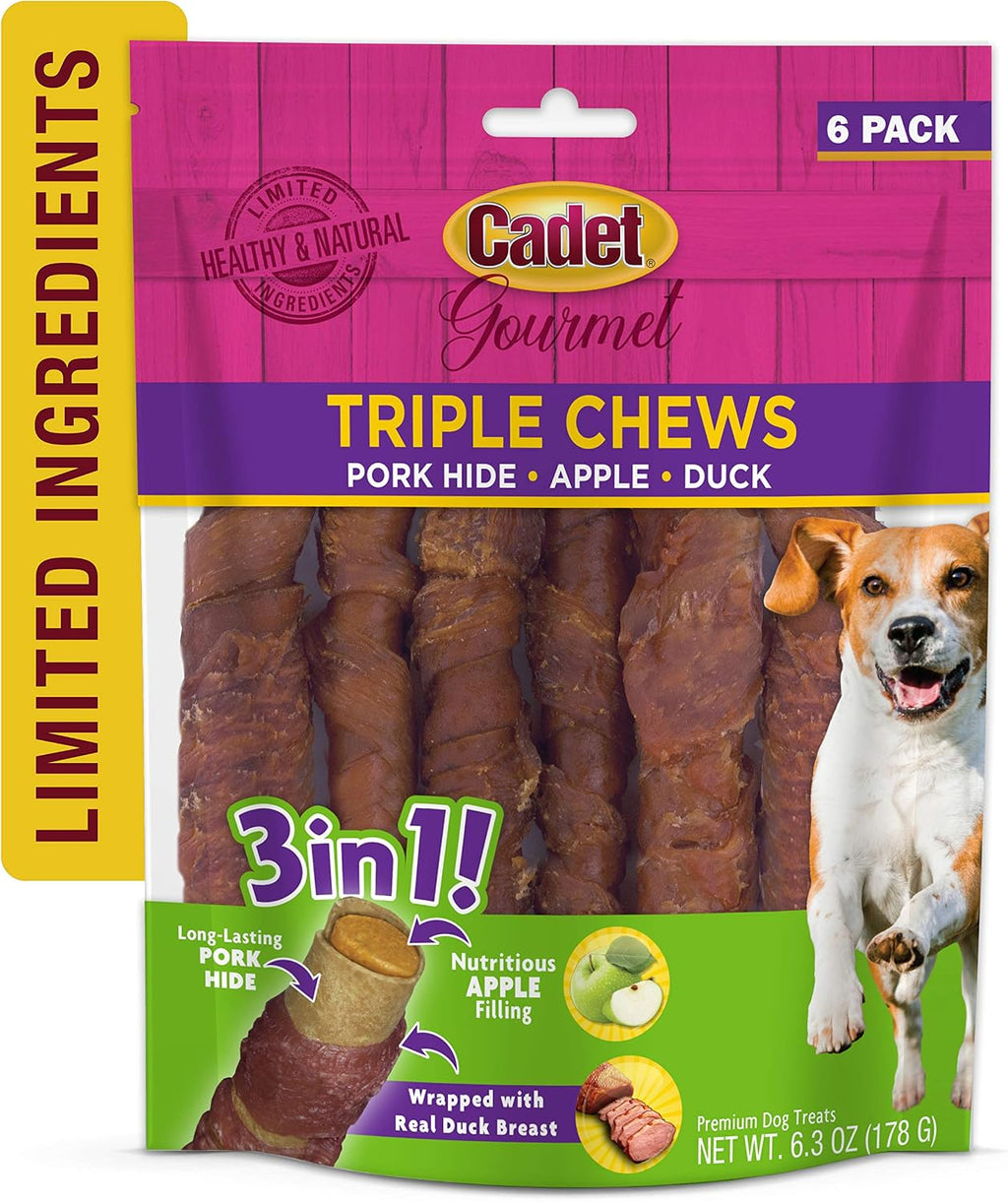 Dog enjoying a Cadet Gourmet pork hide stick