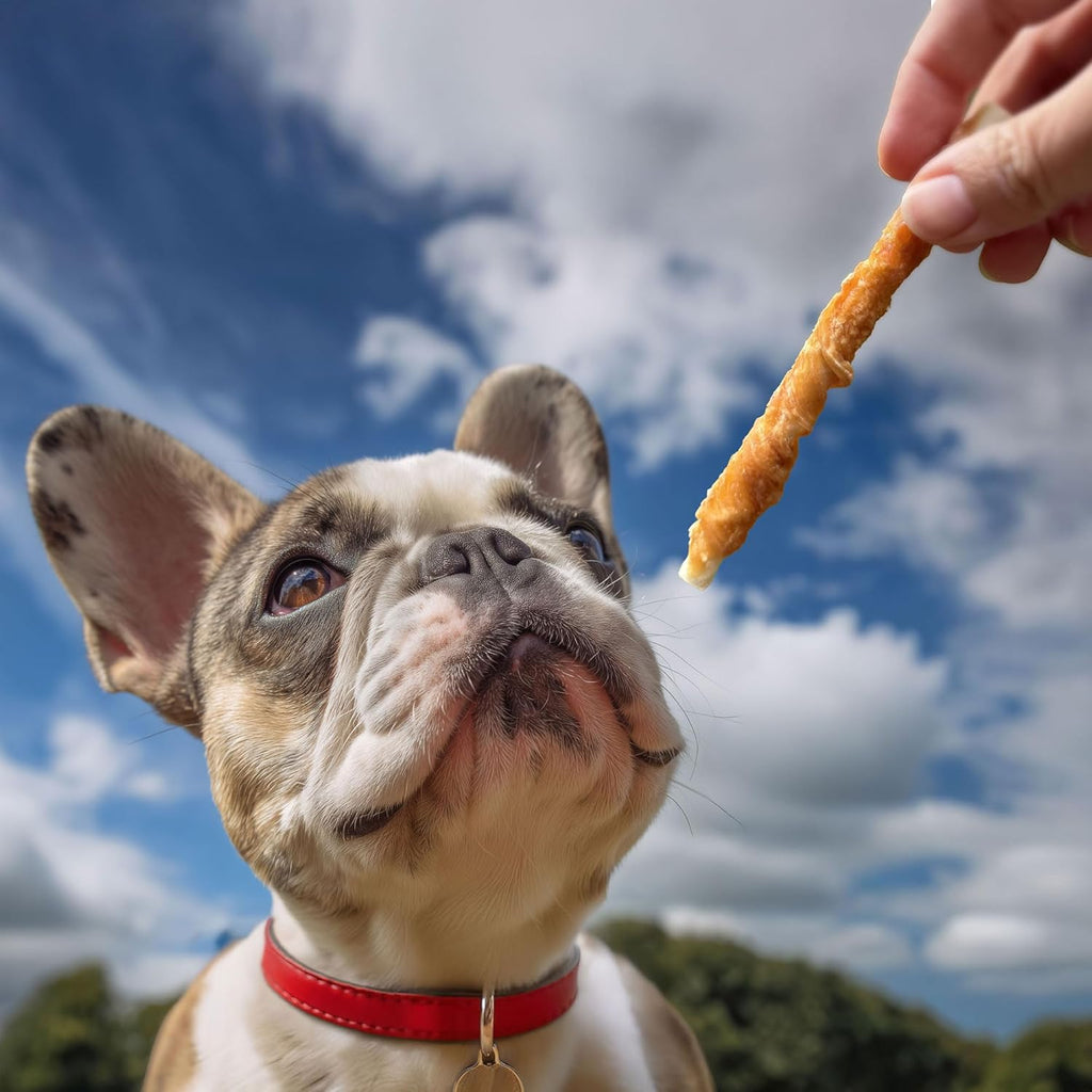 Premium USA imported grain free chicken hide twists dog treats packaging detailing no soy or corn