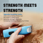 FuzzyFix detachable A5 style blade being swapped out on the professional animal grooming trimmer.
