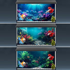 COMSUN ocean themed fish tank decoration sheet being applied easily to the back of a terrarium.