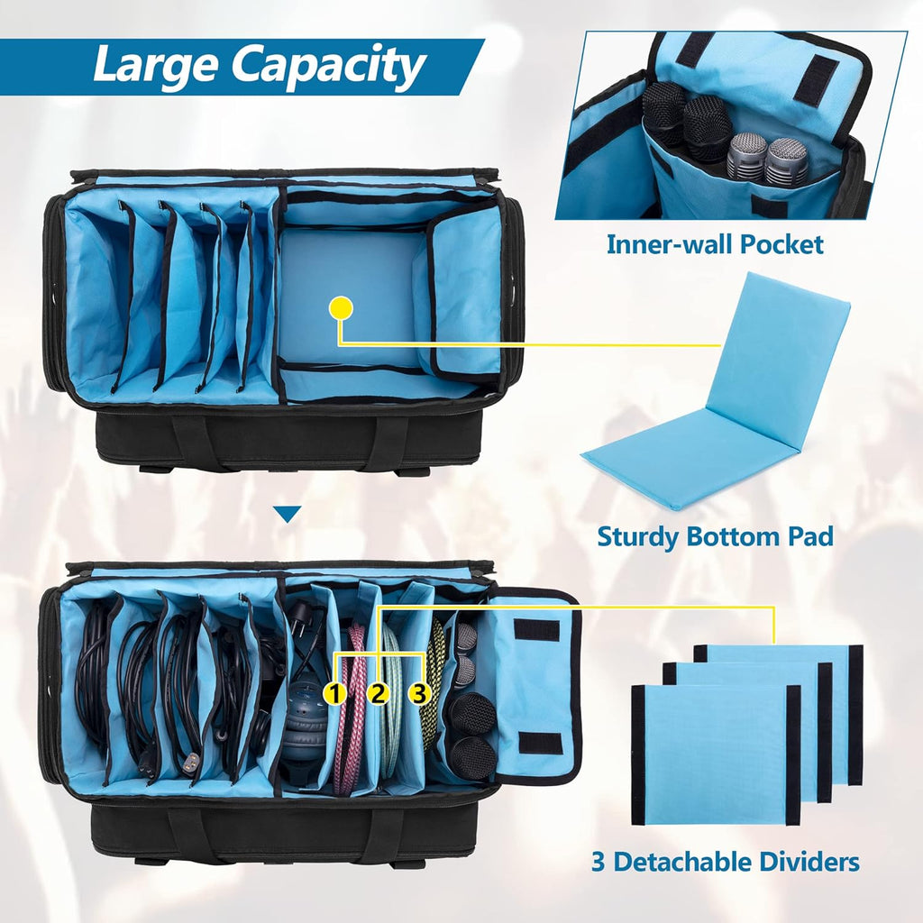 HODRANT travel cable file case open top view displaying customizable compartments and high visibility blue lining.