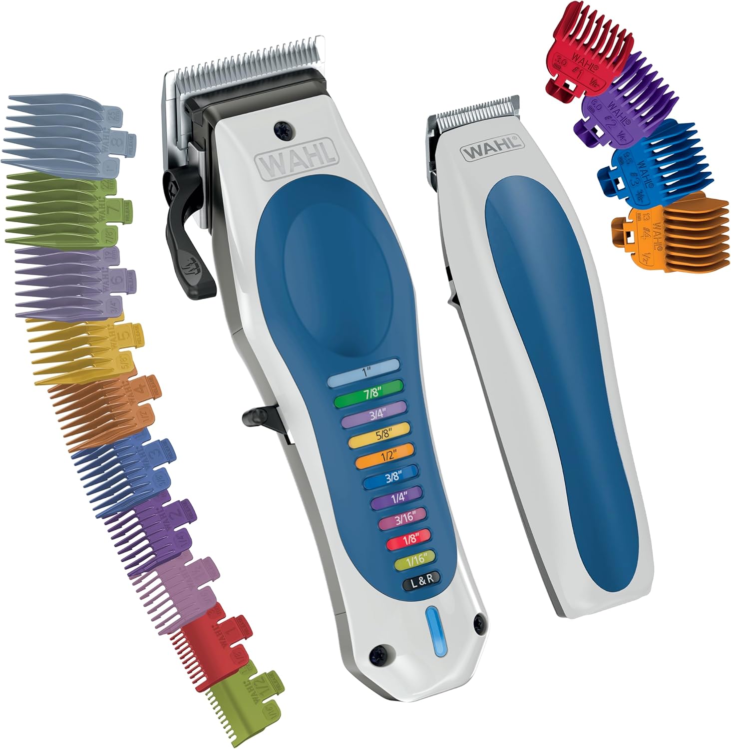 Wahl Lithium Ion Color Pro cordless hair clipper front view showing color coded length key