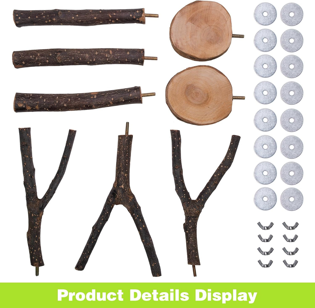 8PCS Bird Perches Set Natural Apple Wood Bird Cage Accessories Wooden Parrot Stand Hardwood Branches for Parakeets, Budgies, Cockatiels Small Bird Habitat Gym, Climbing Stand & Safe Chew Toys - Image 3