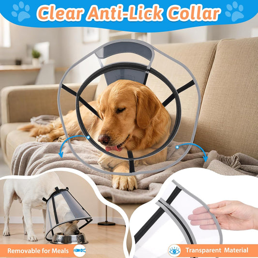 Didopet transparent elizabethan collar side view showing adjustable depth zipper.