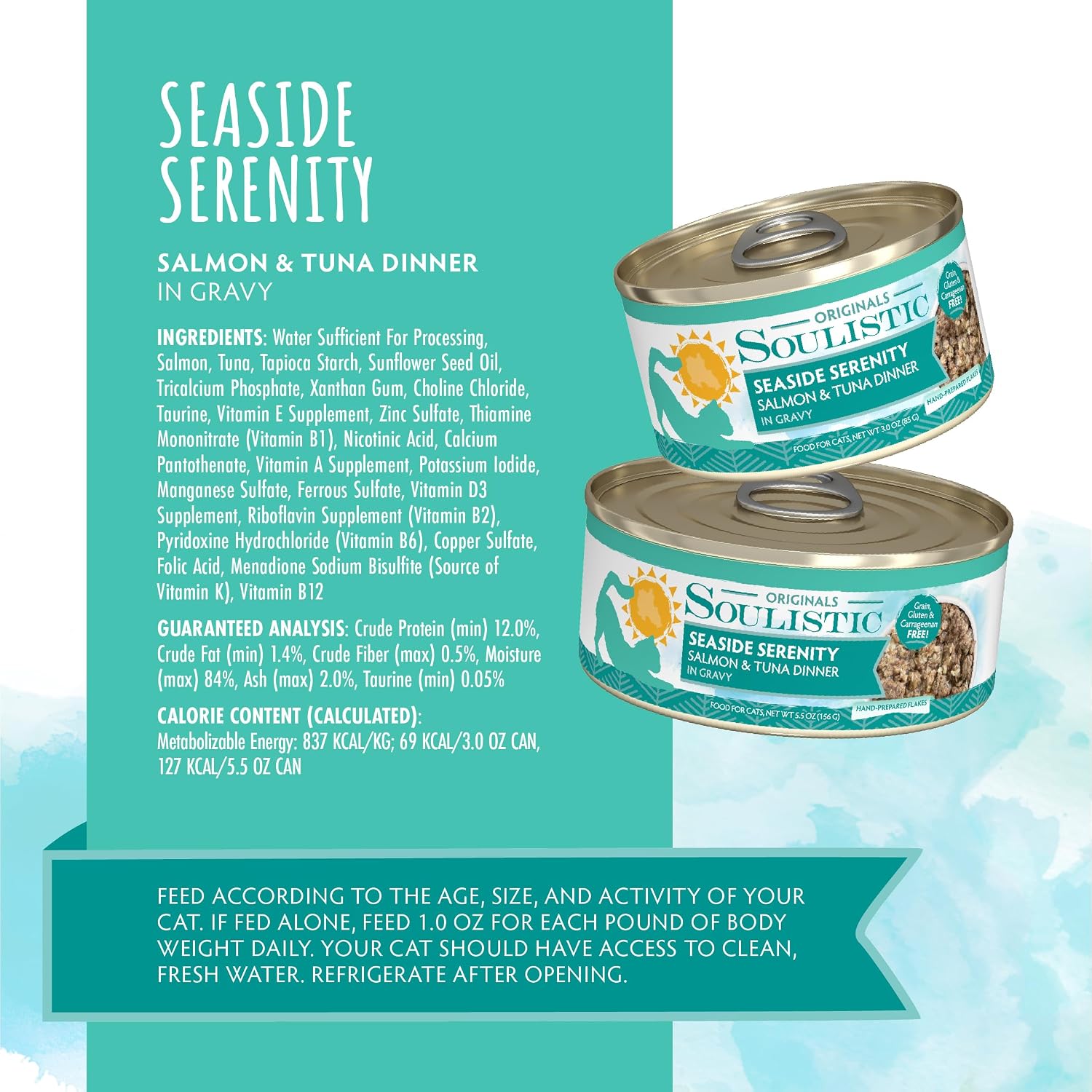 Soulistic Originals cat food label showing grain-free ingredients