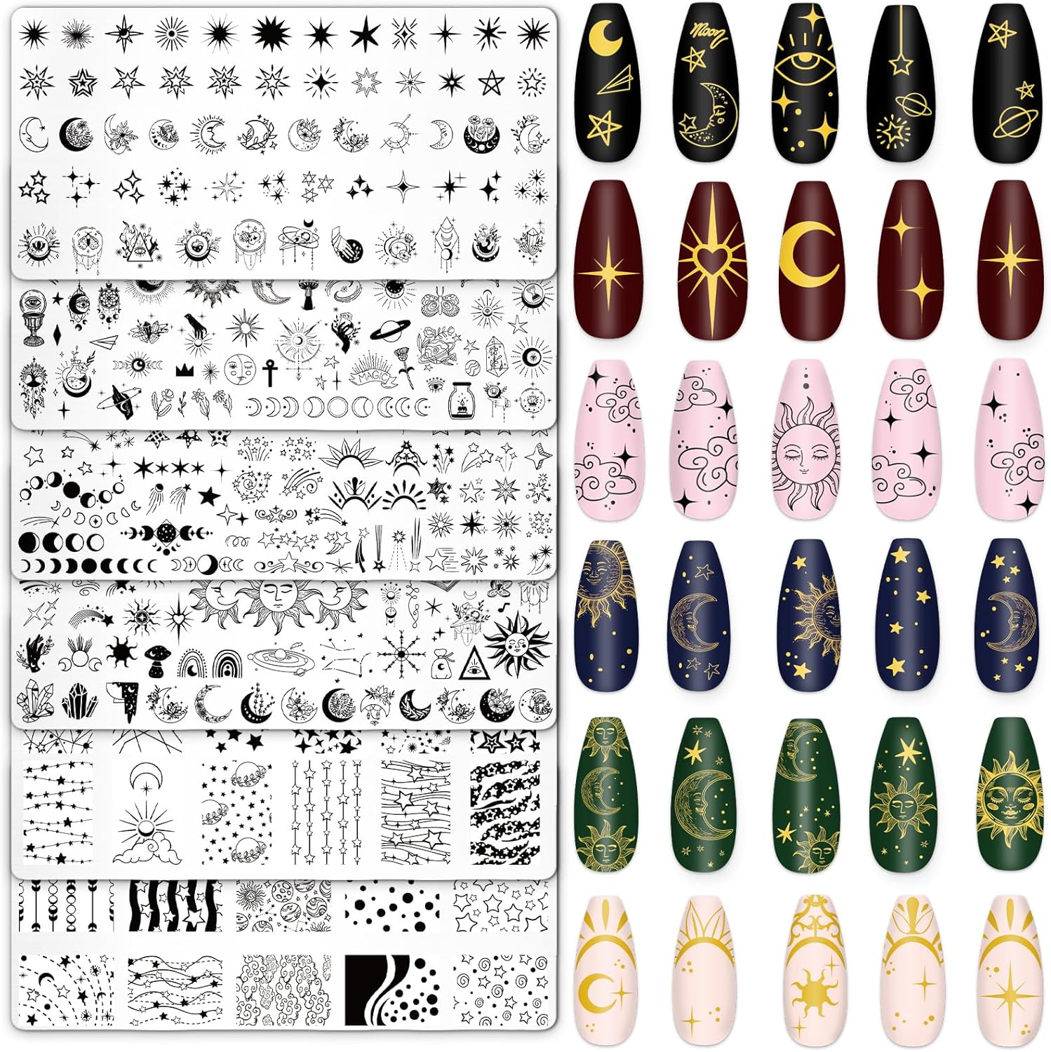 Whaline 6 Piece Sun Moon Star Nail Stamping Plates set view