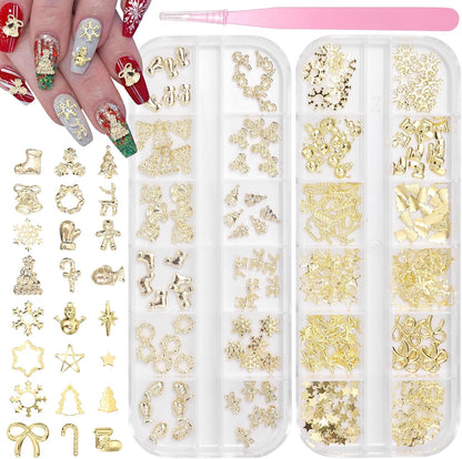Tatiwoo Christmas gold snowflake nail charms in storage box