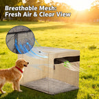 HiCaptain heavy duty pet kennel cover with rolled up side panels showing breathable mesh