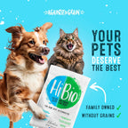 HiBio air dried dog and cat food package detailing digestive benefits