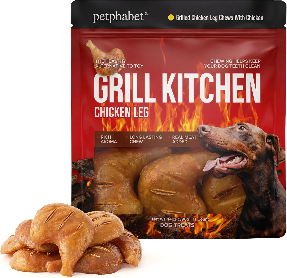 PETPHABET rawhide free dog chew bones front view pack of eleven