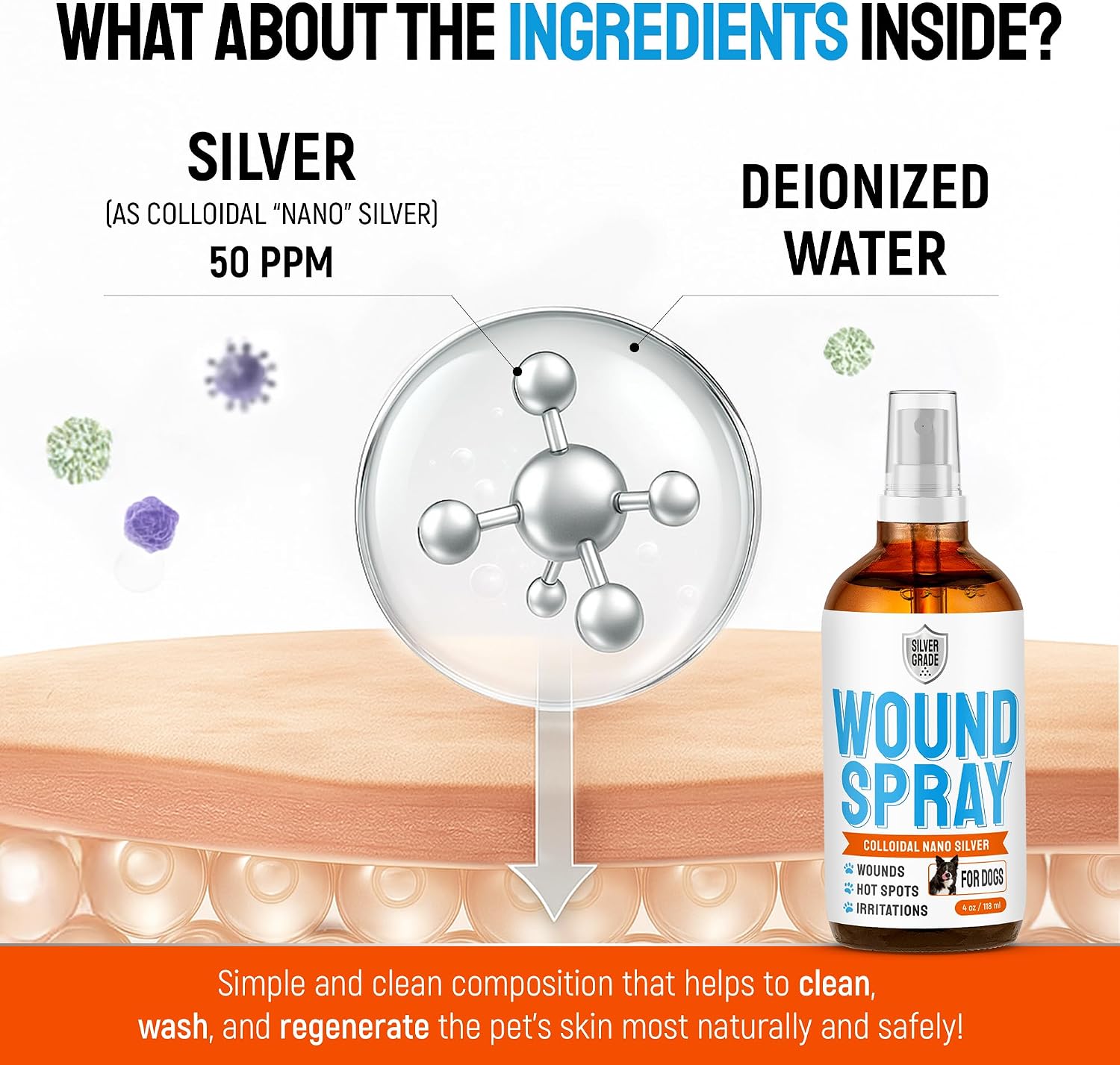 Silver Grade hot spot spray application on dog skin irritation