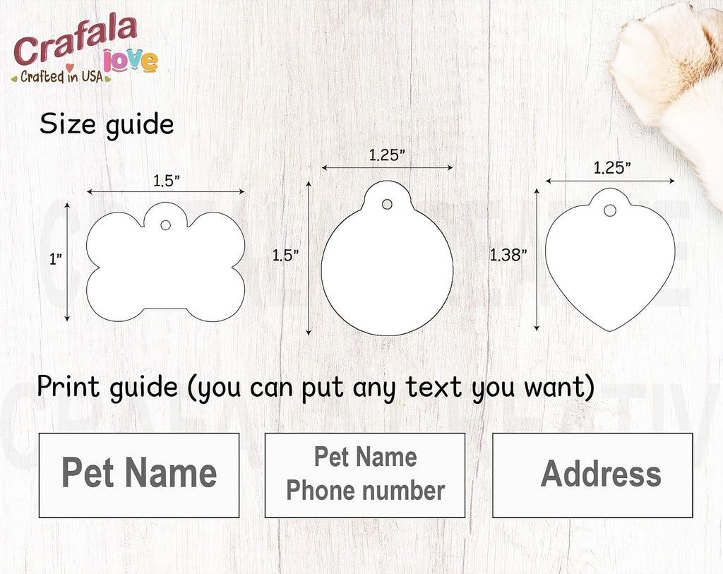 Custom double-sided aluminum cat and dog collar tag showing shape options