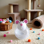 Top view of non-toxic plastic treat dispensing pet toy in beige
