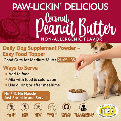 Premium USA imported Fidobiotics powder supplement for puppy gas relief.