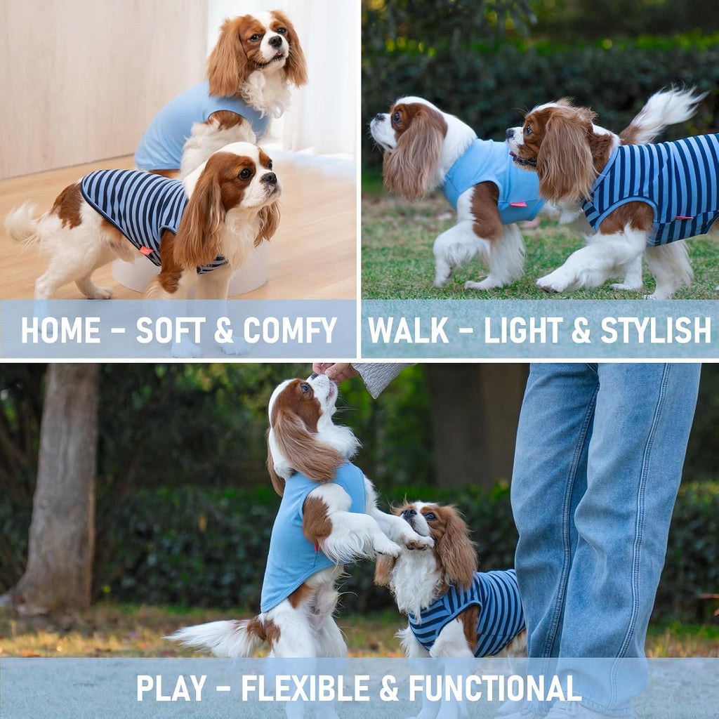 KYEESE 2Pack Dog Shirt, Soft Striped Dogs T Shirts, Lightweight Doggie Tank Top Cat Clothes, Sleeveless Dog Shirt for Small Dogs, Stretchy Pet Vest, Dark Blue, Medium - Image 5