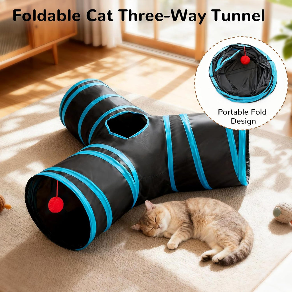 Folded flat Tempcore cat tunnel demonstrating compact travel storage.
