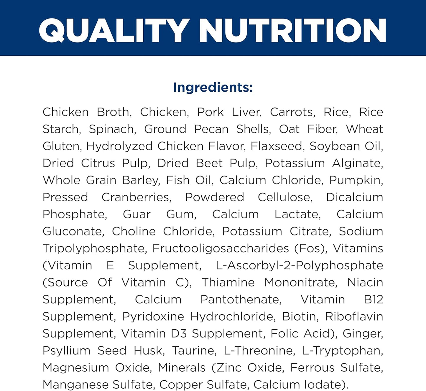 Hill's Prescription Diet canine gastrointestinal biome feeding guidelines chart on side panel