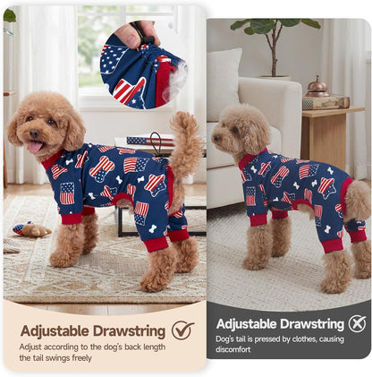 XPUDAC patriotic pet pajamas neckline and elastic cuff close up