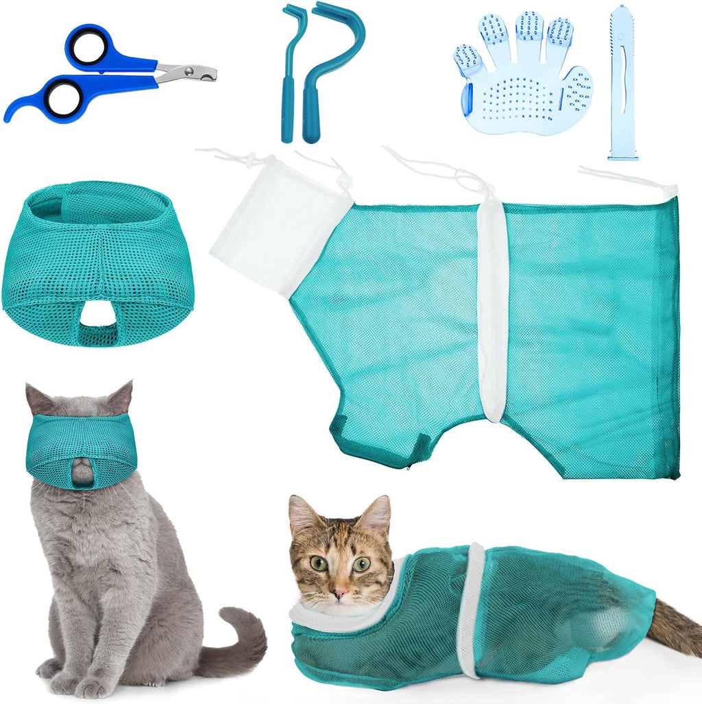 Patelai 5 Pcs Cat Bathing Bag Set Cat Grooming Bag Adjustable Pet Shower Net Muzzles Nail Clipper Tick Remover Tool Massage Brush(Pink) - Image 9