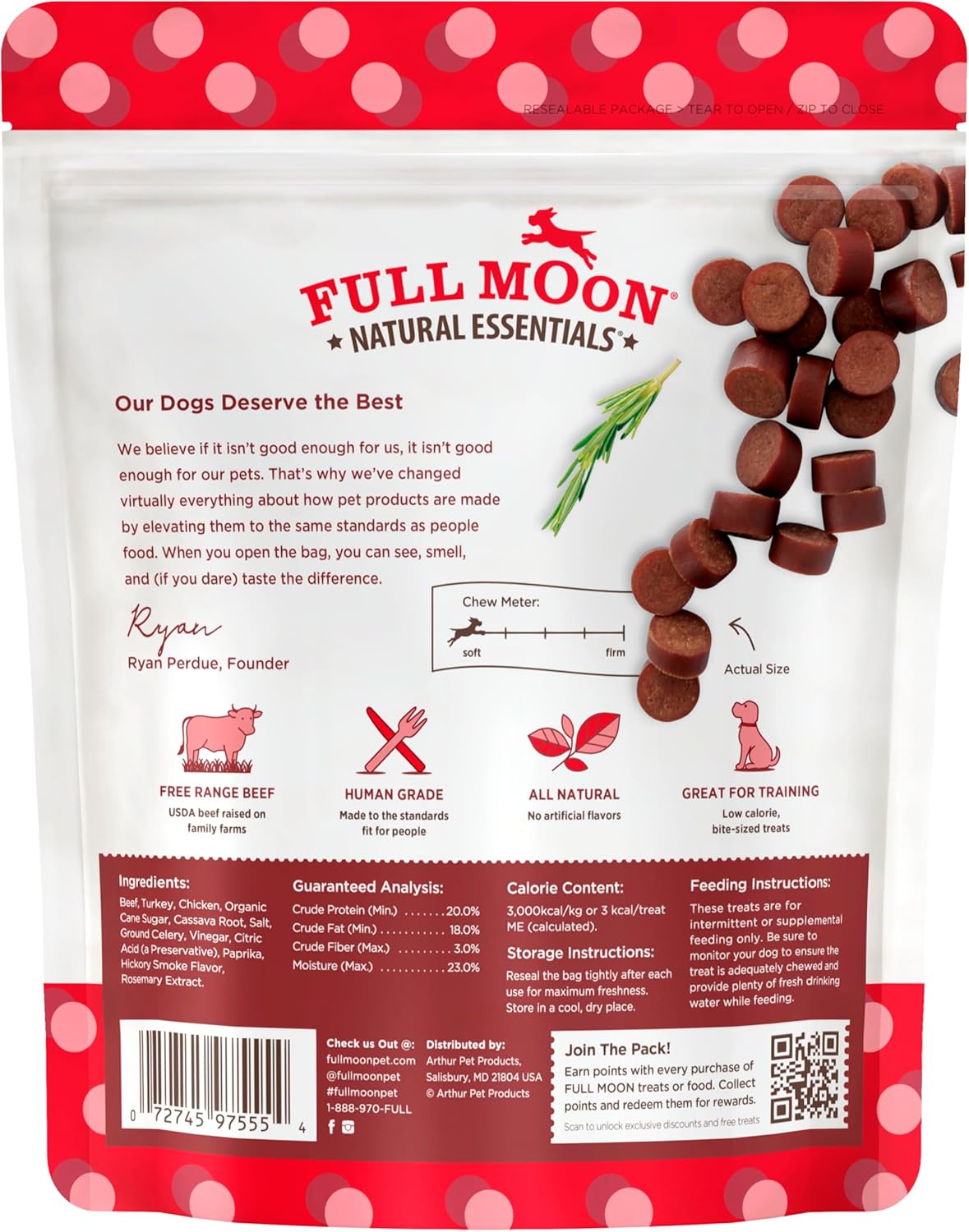 Full Moon natural human grade dog treats premium beef bite sized snacks