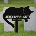 Custom metal pet remembrance sign showing name and date engraving layout options.