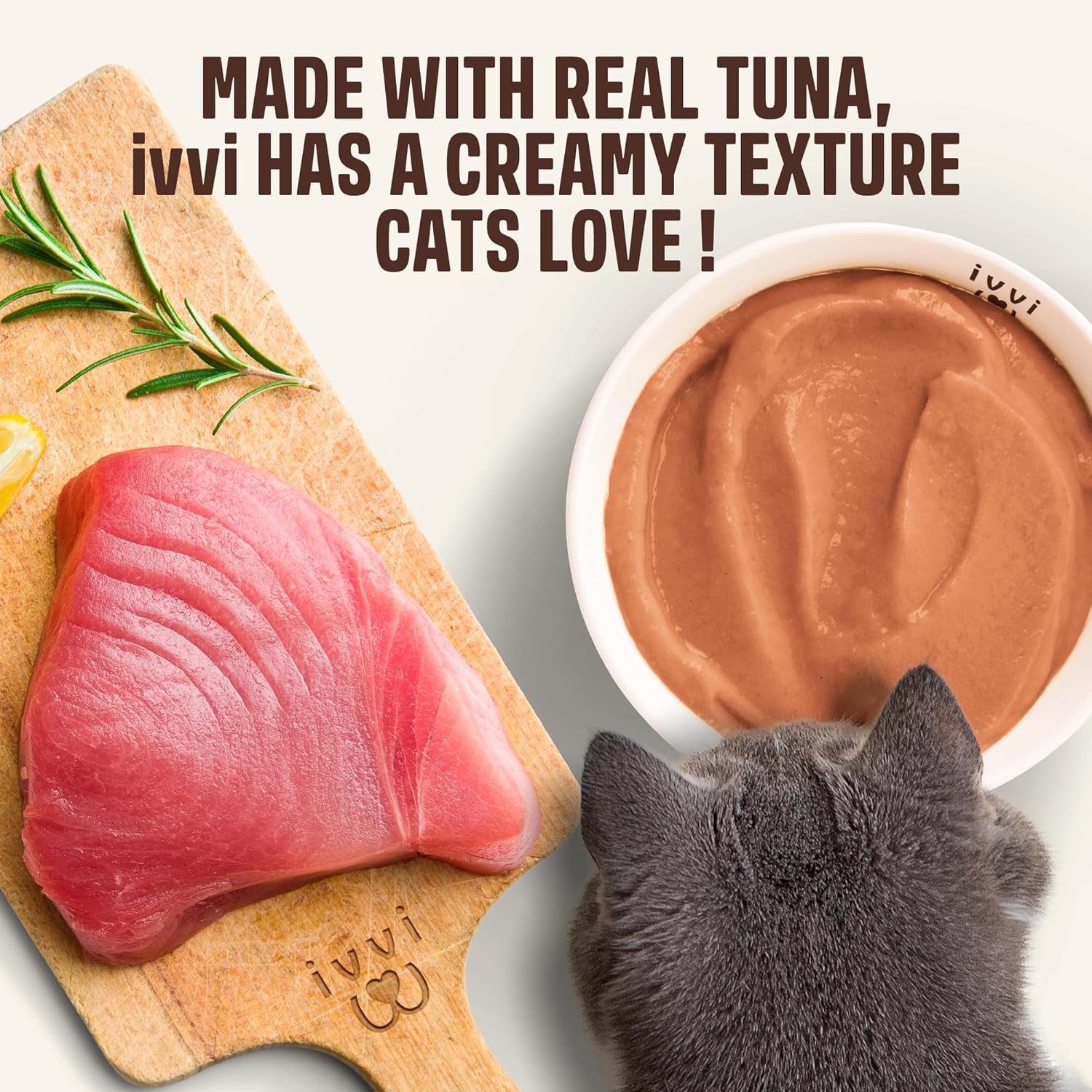 Cat enjoying authentic ivvi indoor hairball support creamy lickable puree
