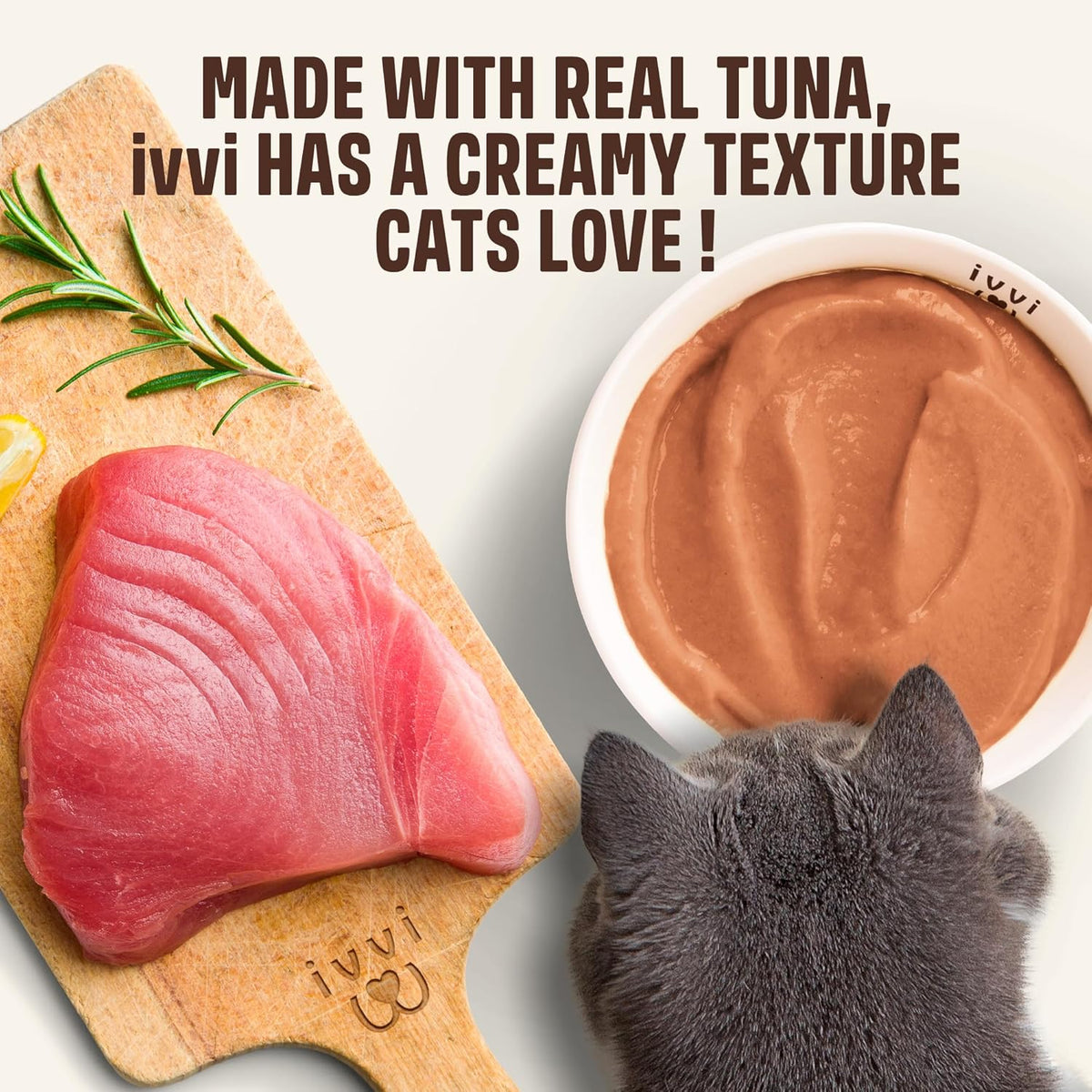 Cat enjoying authentic ivvi indoor hairball support creamy lickable puree