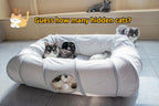 XxingSheep extra large cat tunnel bed with a cat lounging comfortably inside the central cushioned cooling mat area.