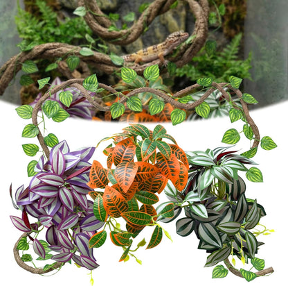 5 Pcs Reptile Plants & Habitat Decor Kit - 3 Artificial Phalaenopsis Orchid & Large 5ft Jungle Vine Branch, Terrarium Tank Decor & Climbing Accessories for Crested Gecko, Bearded Dragon - Image 10