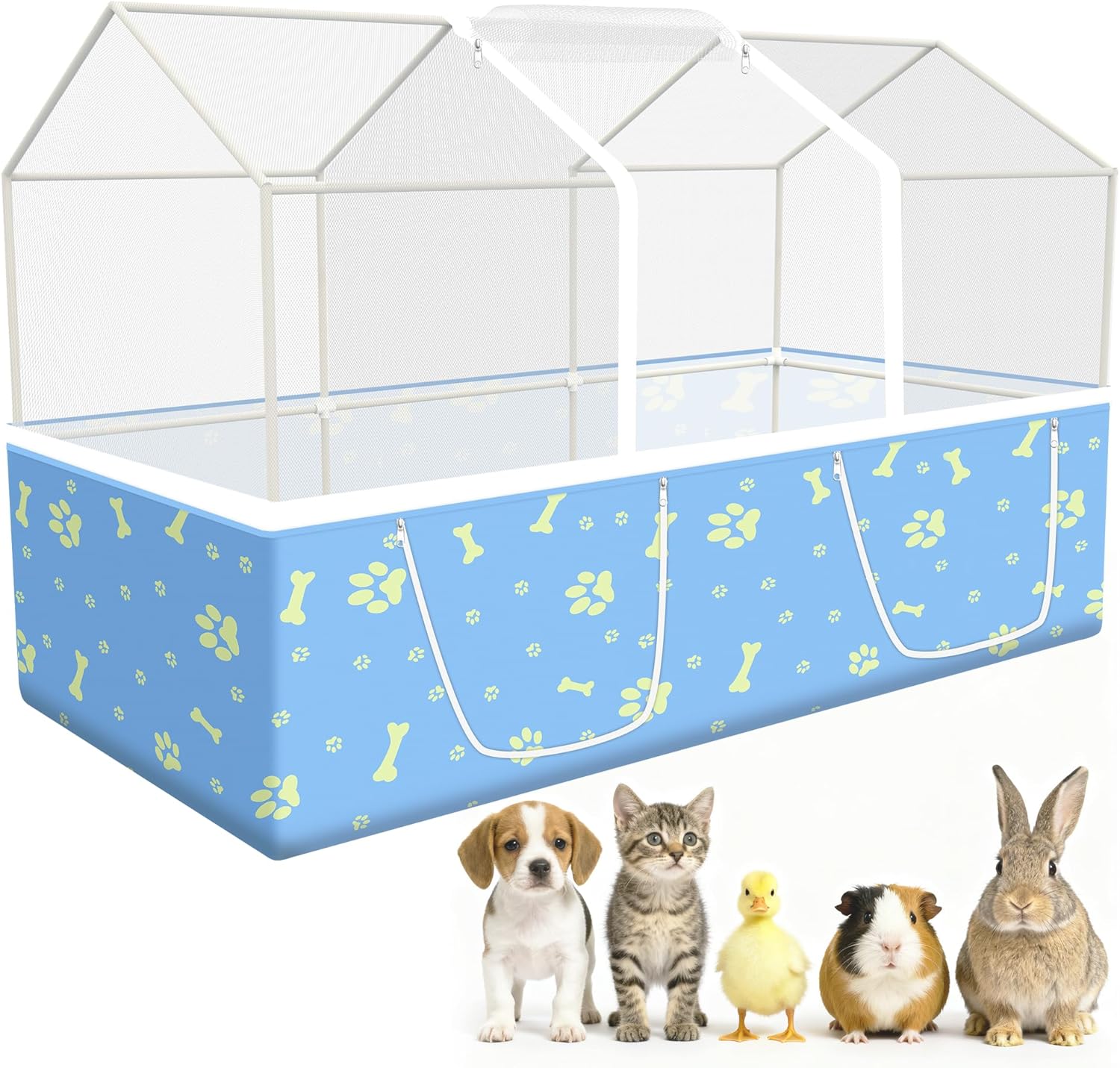 Rabbit Cage, 48" x 24" Large Pet Playpen Enclosure for Small Animal- Guinea Pig, Hamster, Bunny, Puppy, PVC Frame Chicken Coop with Waterproof Tarp & Mesh Cover Indoor Outdoor - Image 1