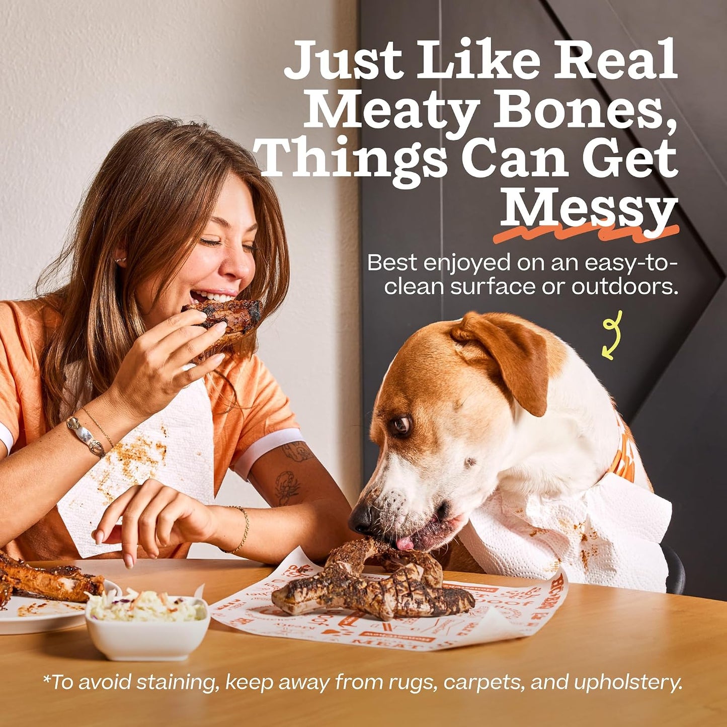 Woof dog chew toy with beef coating texture
