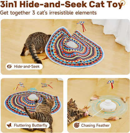 Potaroma rechargeable cat toy with the fluttering butterfly wire wand attachment extended.