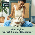 Turquoise blue Uproot Clean deshedder tool for cats and bunnies packaging view