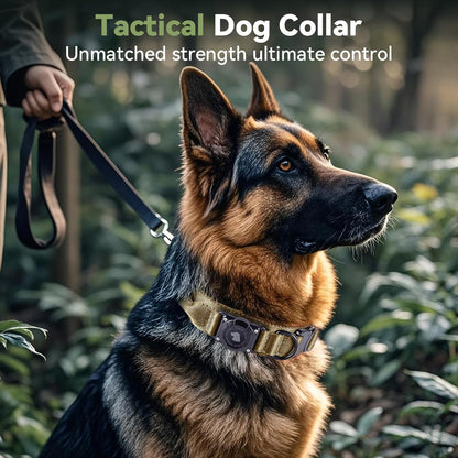 Close up of waterproof AirTag holder on tactical dog collar