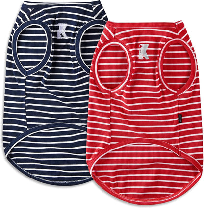 Koneseve Dog Shirt Vest Lightweight Stretchy Dog T-Shirts Soft Cool Shirts Sleeveless Stripe Vests Breathable Clothes for Puppy Kitty Cats Small Medium Large Dogs 2 Pack Pink + Green [ L/Large ] - Image 9