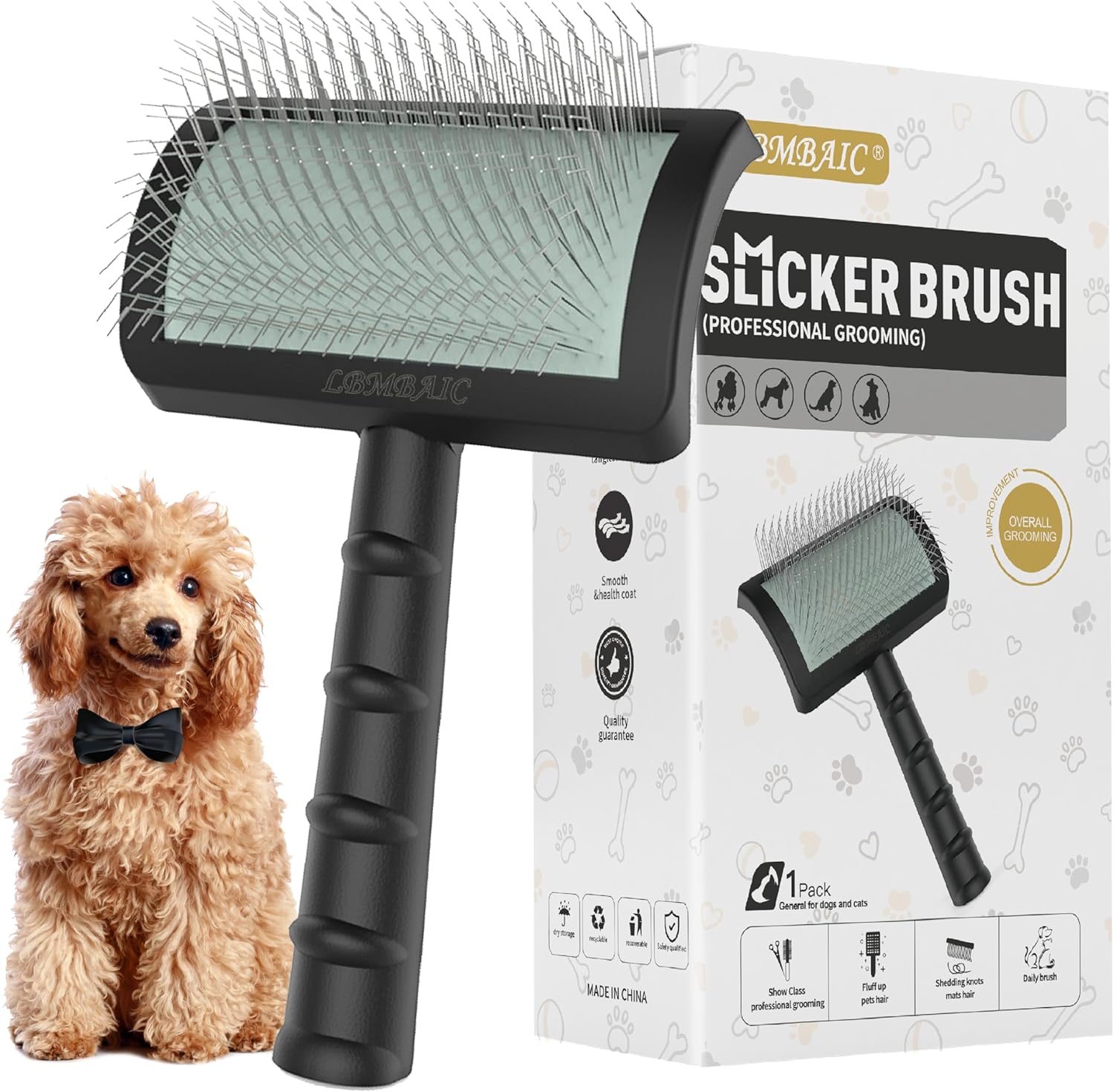 Slicker Brush for Poodles and Goldendoodles - Curved Brush for Thick, Fluffy, Shedding Fur on Dogs and Cats - Soft, Gentle Pins for Grooming (Blue) - Image 12