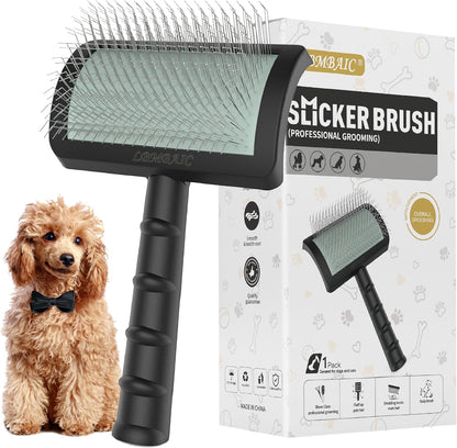 Slicker Brush for Poodles and Goldendoodles - Curved Brush for Thick, Fluffy, Shedding Fur on Dogs and Cats - Soft, Gentle Pins for Grooming (Blue) - Image 12