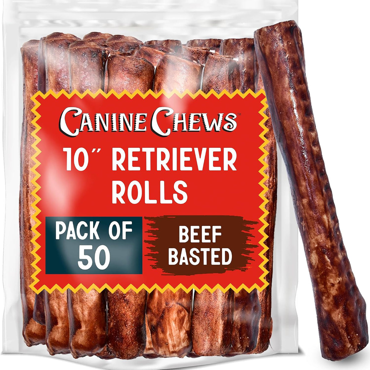 Canine Chews 10" Dog Rawhide Retriever Rolls - Rawhide Bones for Large Dogs (50 pk) - Natural Beef Dog Rawhide Chews - Single Ingredient Dog Rawhide Bones - Large Rawhide Bones for Dogs Dental Chew - Image 13