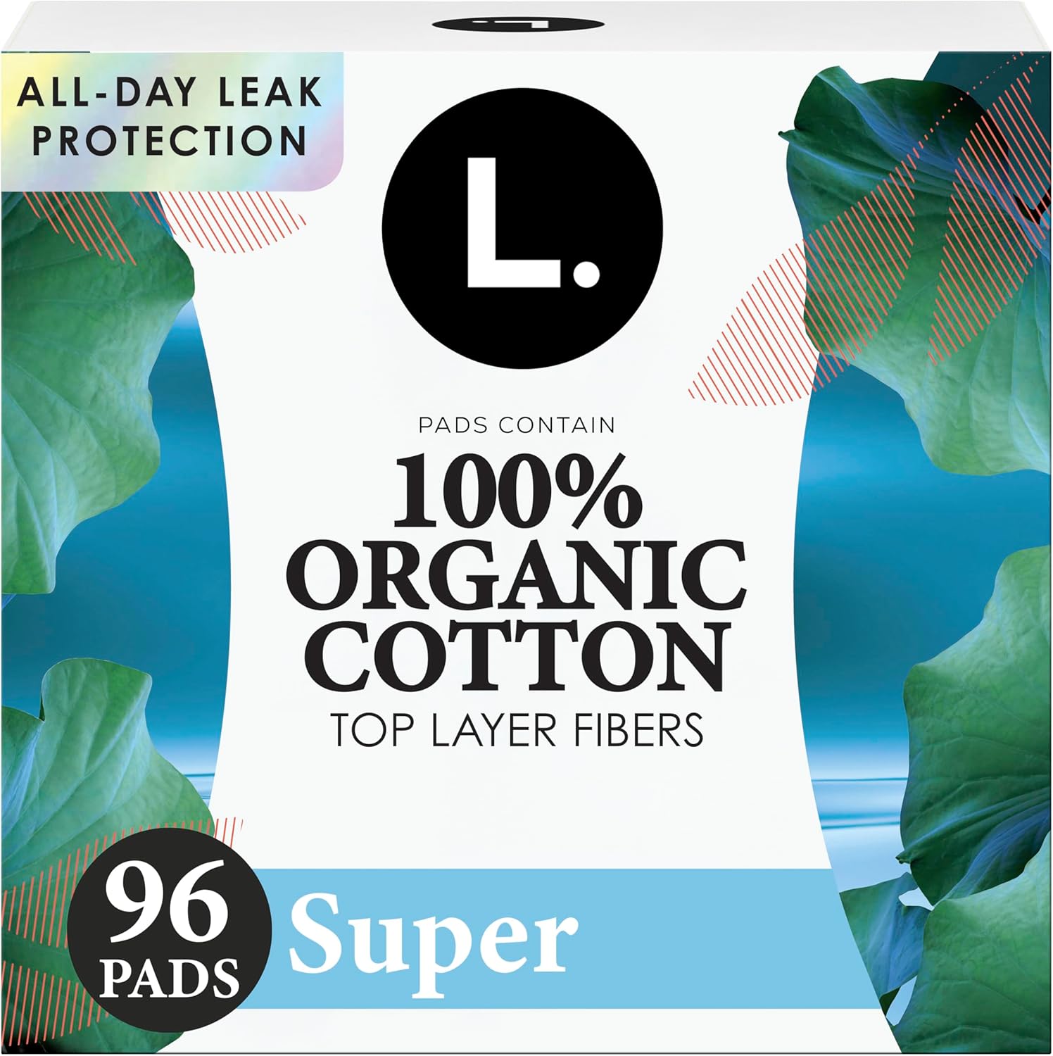 L. Ultra Thin Pads Super Absorbency front view of 96 count packaging.
