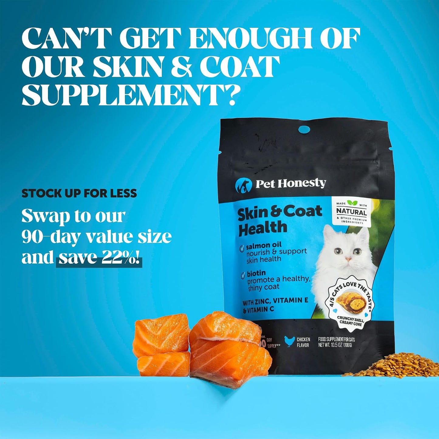 Diagram showing salmon oil and biotin benefits for cat fur