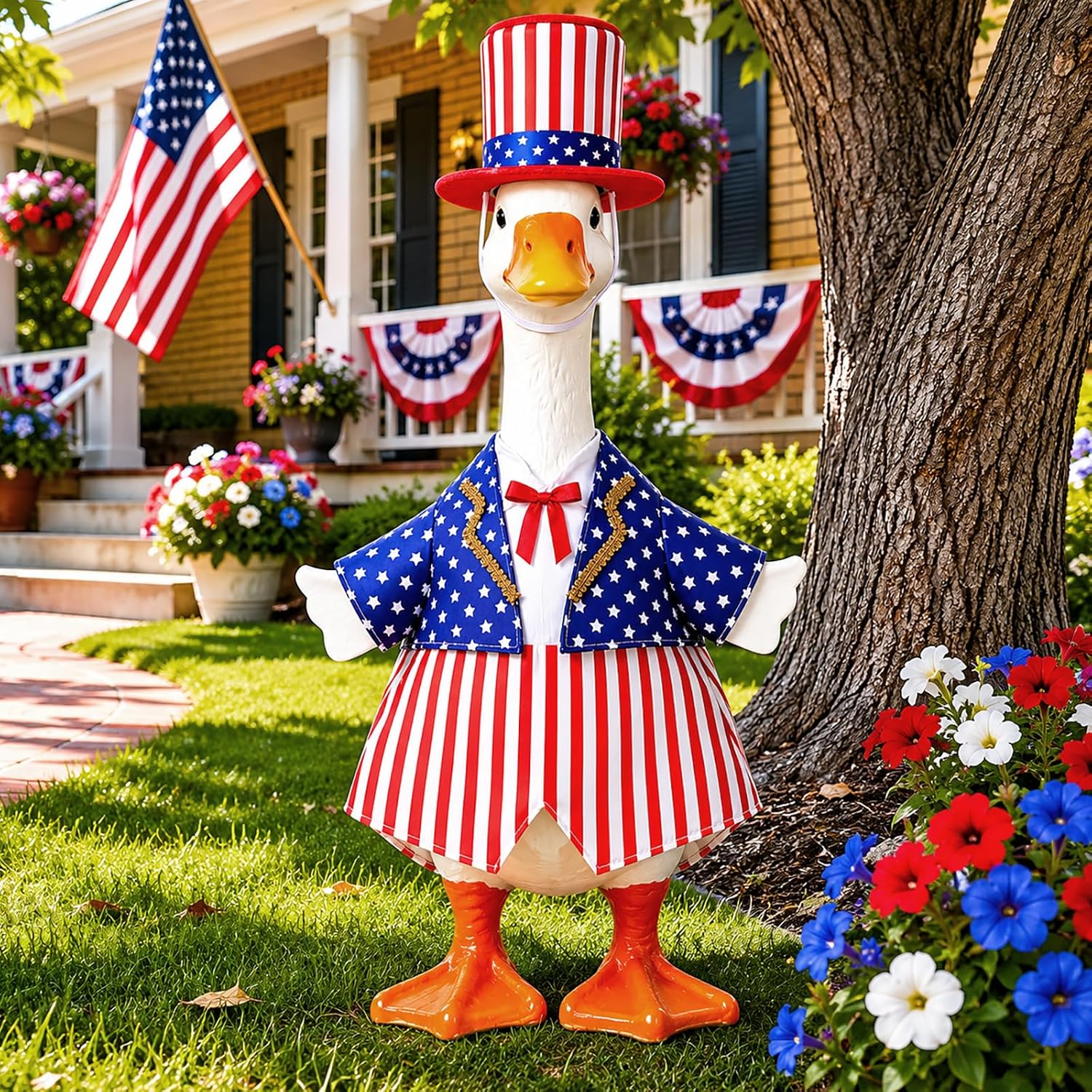 Close up of durable polyester material on the Avxdbr patriotic goose costume