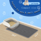 Grey honeycomb pet feeding and litter box mat under a litter tray