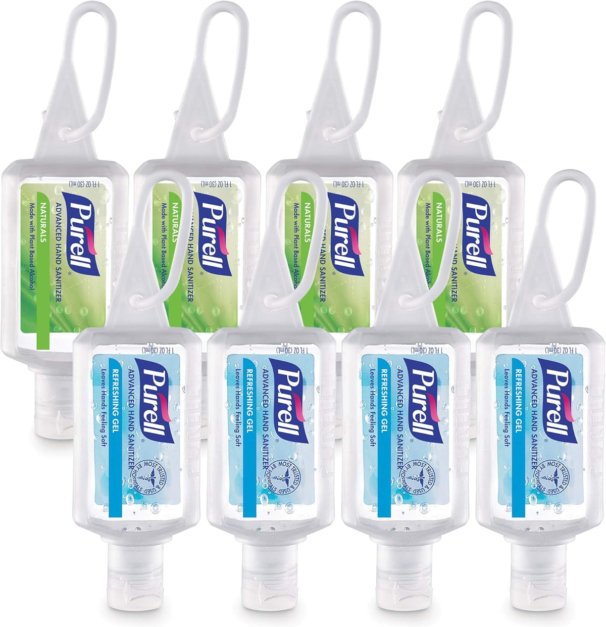 Purell Advanced Hand Sanitizer Variety Pack, Naturals and Refreshing Gel, 1 Fl Oz Travel Size Flip-Cap Bottle with Jelly Wrap Carrier (Pack of 8) - 3900-09-ECSC - Image 1