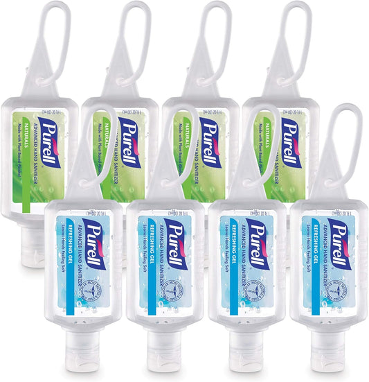 Purell Advanced Hand Sanitizer Variety Pack, Naturals and Refreshing Gel, 1 Fl Oz Travel Size Flip-Cap Bottle with Jelly Wrap Carrier (Pack of 8) - 3900-09-ECSC - Image 1