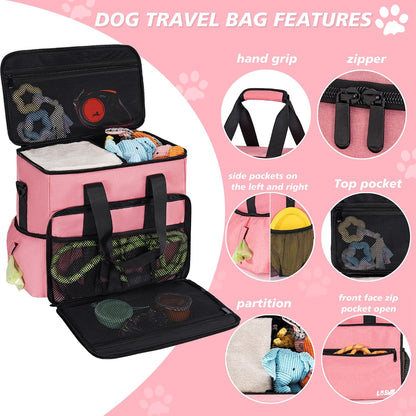LASUK pink dog diaper bag pack with silicone travel bowls